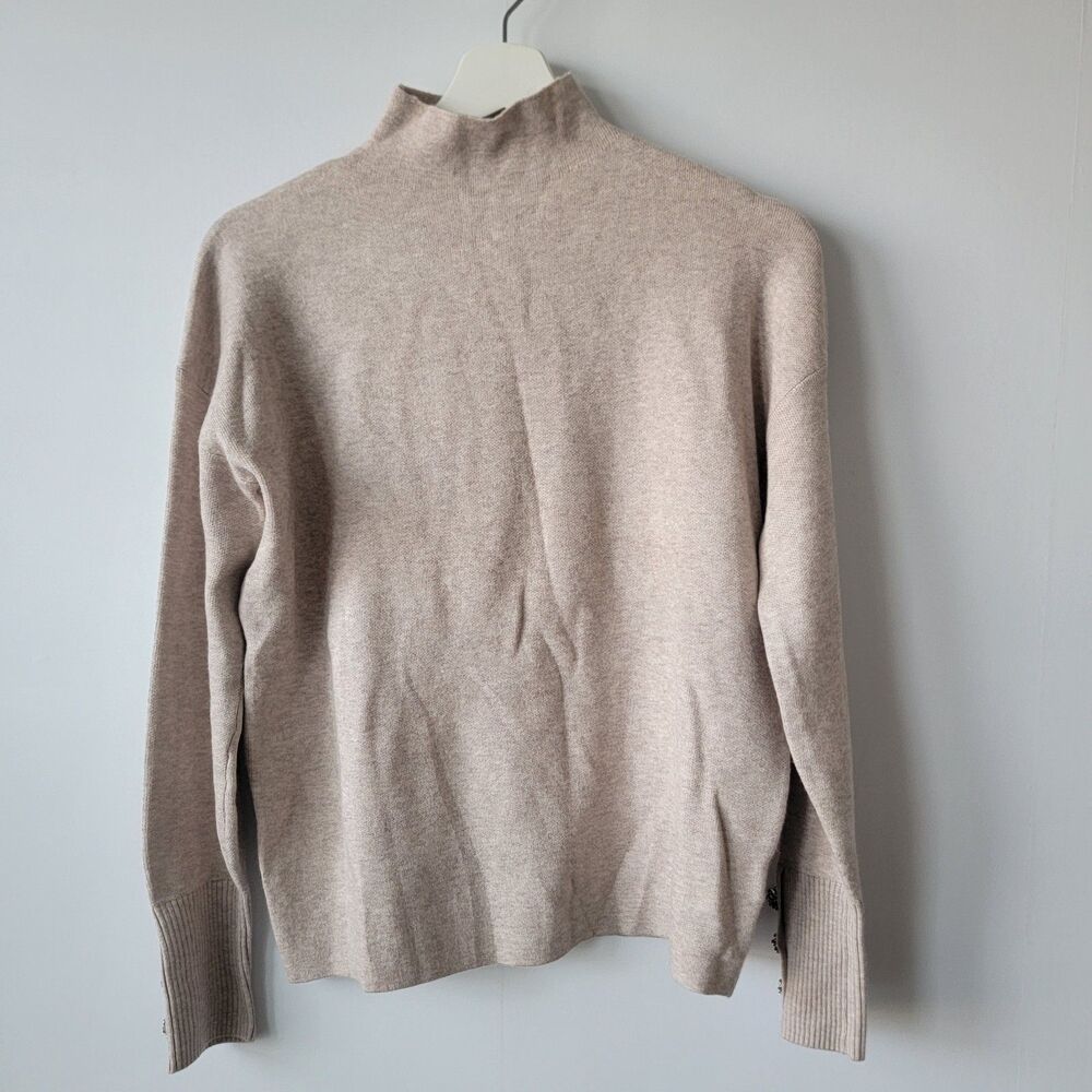 Tahari womens Turtleneck‎ Pullover sweater size S embellished Long Sleeve Beige
